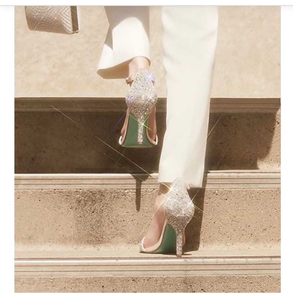 NWT BETSEY jeweled metallic stiletto sandals Ivory size 9 Ivory